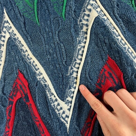 COOGI Blues Australia Sweater Heavyweight Blue Green Geometric Large Cotton REAL - Picture 11 of 16